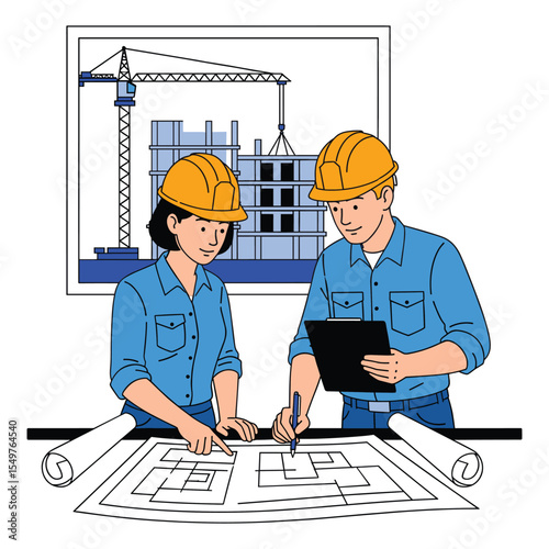 Architects Reviewing Building Blueprints
