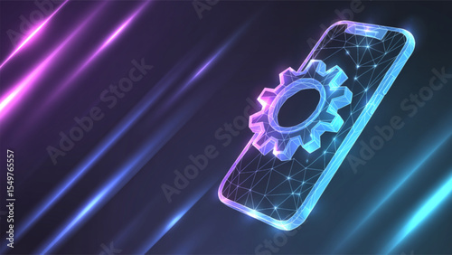 Mobile App Development Gear Neon Smartphone Technology Abstract Background