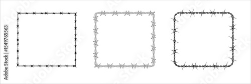 Collection of square borders made from barbed wire, emphasizing restriction and protection.