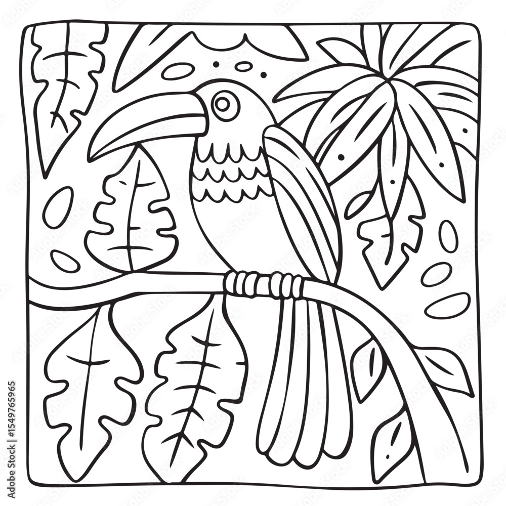 Naklejka premium Summer Fun Coloring Page – Cute and Easy Summer Scene Illustration for Kids and Adults