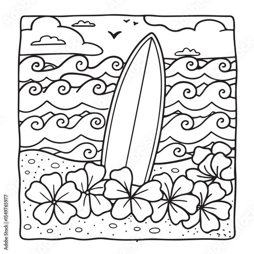 Summer Fun Coloring Page – Cute and Easy Summer Scene Illustration for Kids and Adults
