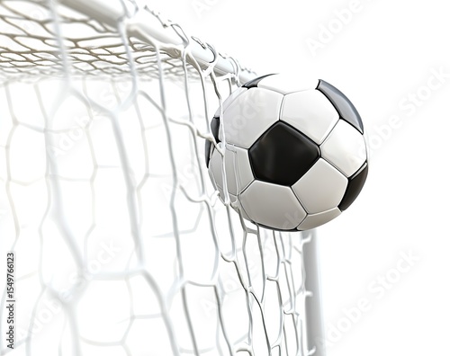 Soccer ball just inside goal net