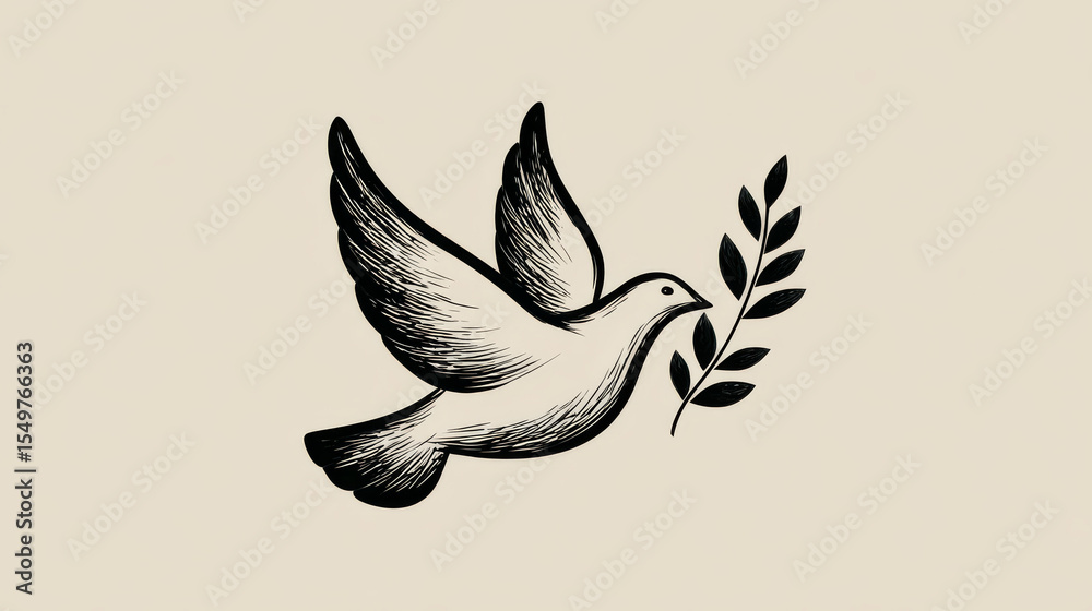 Fototapeta premium Minimalist symbols of a peace dove clutching an olive twig