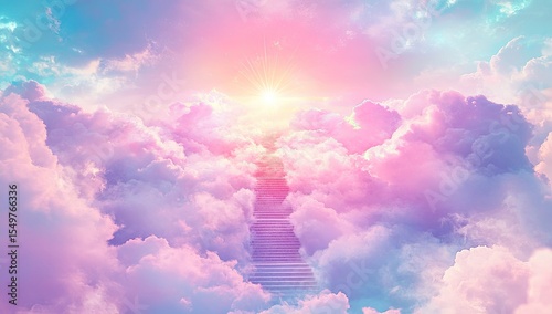 Stairway to Heaven, pastel clouds, sunlit path