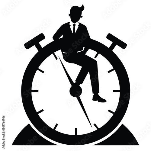 Businessman Sitting on Large Black Alarm Clock Time Management Concept Illustration