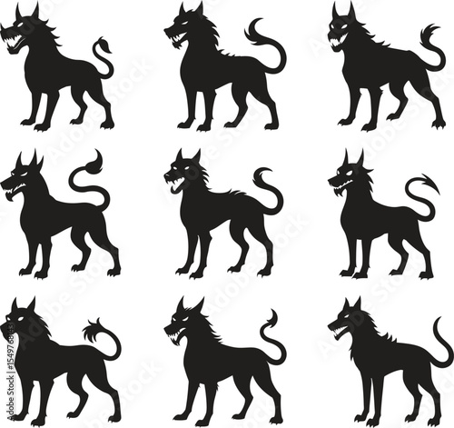 Fearsome Mythical Canine Silhouettes design
