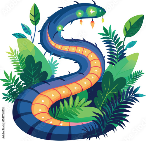 Tropical Snake with Leaves Vector