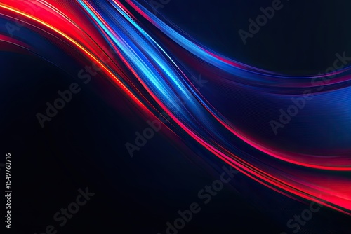 Abstract swirling lines of vibrant red and blue light on a dark background