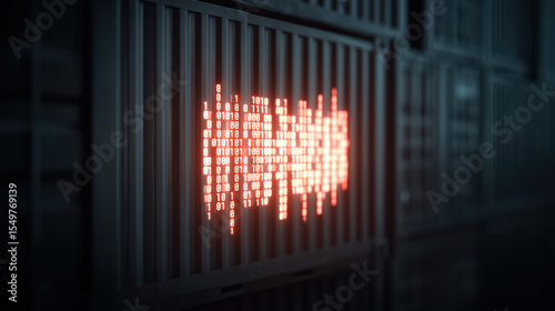 Digital heart shape made of binary code dark background, glowing red, symbolizing technology and love, with futuristic