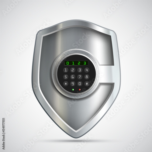 Metal shield safe with a coded lock. Isolated on white background. Vector illustration