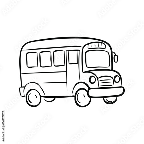 School bus doodle line vector illustration, hand drawn vehicle sketch, playful education transport art