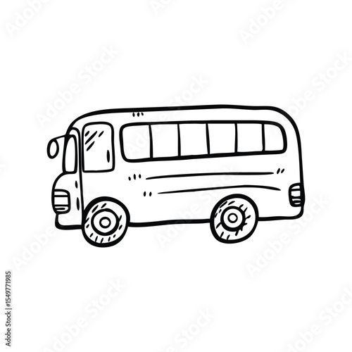 School bus doodle line vector illustration, hand drawn vehicle sketch, playful education transport art