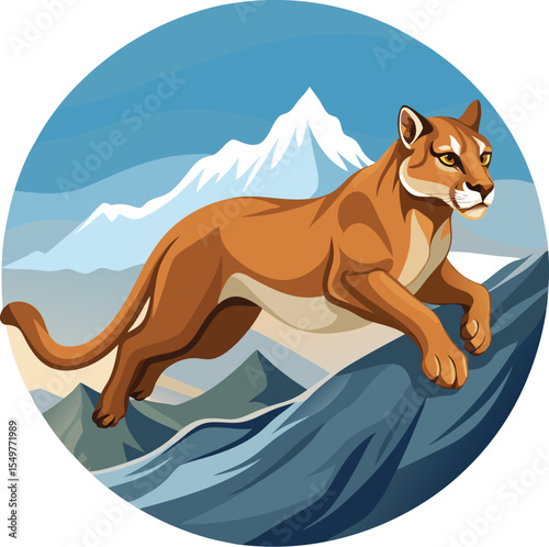 Mountain Puma Leaping Vector


