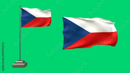 Czech Republic Flag 3D Animation on Green Background