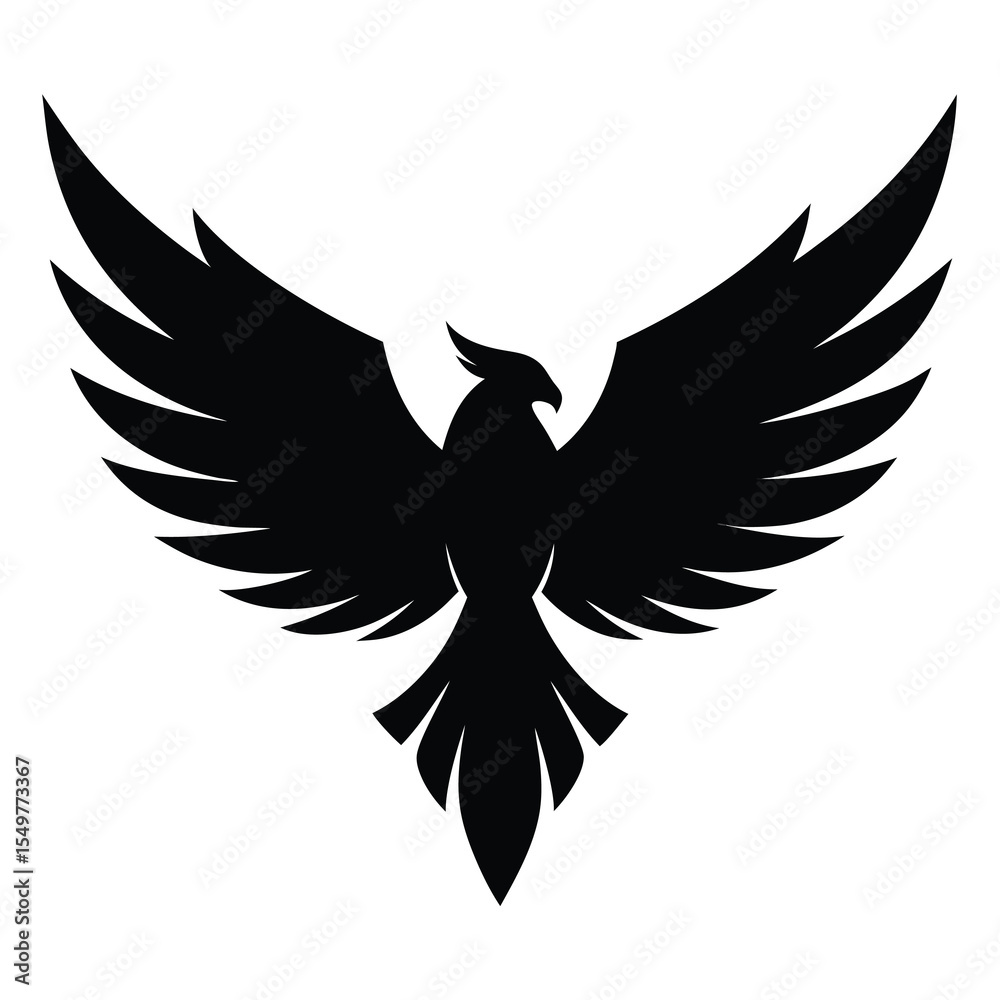 Fototapeta premium Vector eagle wings silhouette logo in black representing power, freedom, flight, military strength, or patriotism in a clean iconic style.