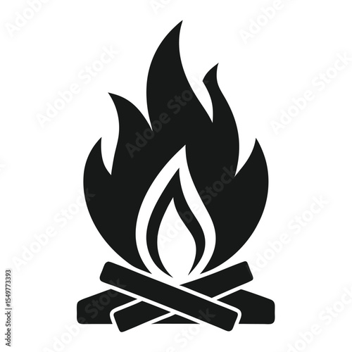 Black flame silhouette vector icon for fire, energy, burn, heat, emergency, or spiritual metaphors in graphic or logo design.