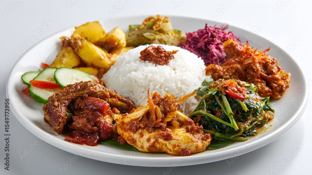 Fototapeta premium A vibrant and appetizing plate of nasi lemak, a flavorful Malaysian dish.