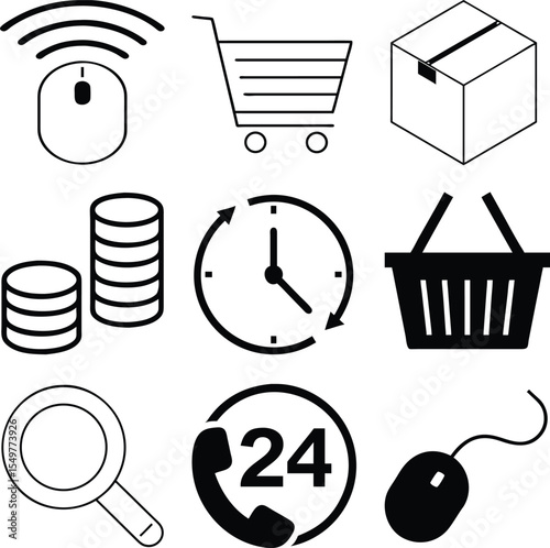 E commerce icons set silhouette
