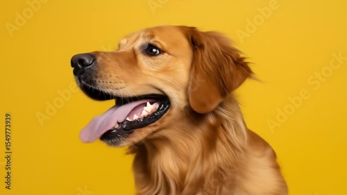 Wallpaper Mural Happy golden retriever dog with tongue out against vibrant yellow background in studio lighting Torontodigital.ca