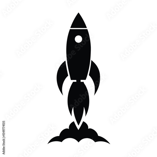 Vector silhouette of rocket launching icon, ideal for space, innovation, startup, technology, astronomy, science or future exploration-themed designs