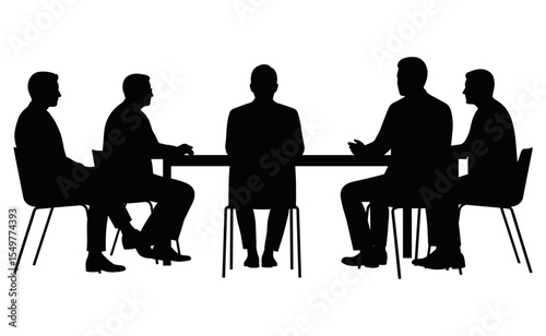 Silhouettes of Business People Sitting Around a Table in a Meeting or Discussion for Corporate, Office