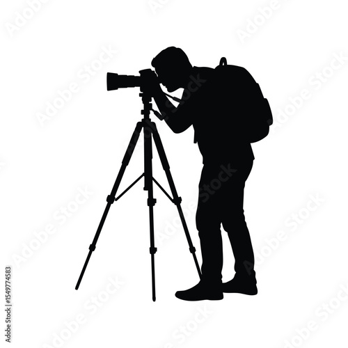 Professional Photographer Silhouette Vector, Outdoor Photo Shoot Tripod Graphic