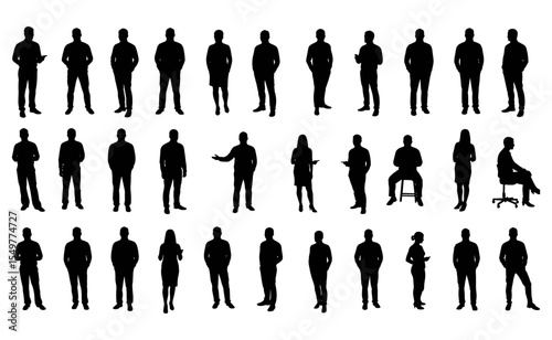 silhouette, business, people, office, corporate, team, worker, pose, standing, sitting, staff, person, professional, manager, formal
