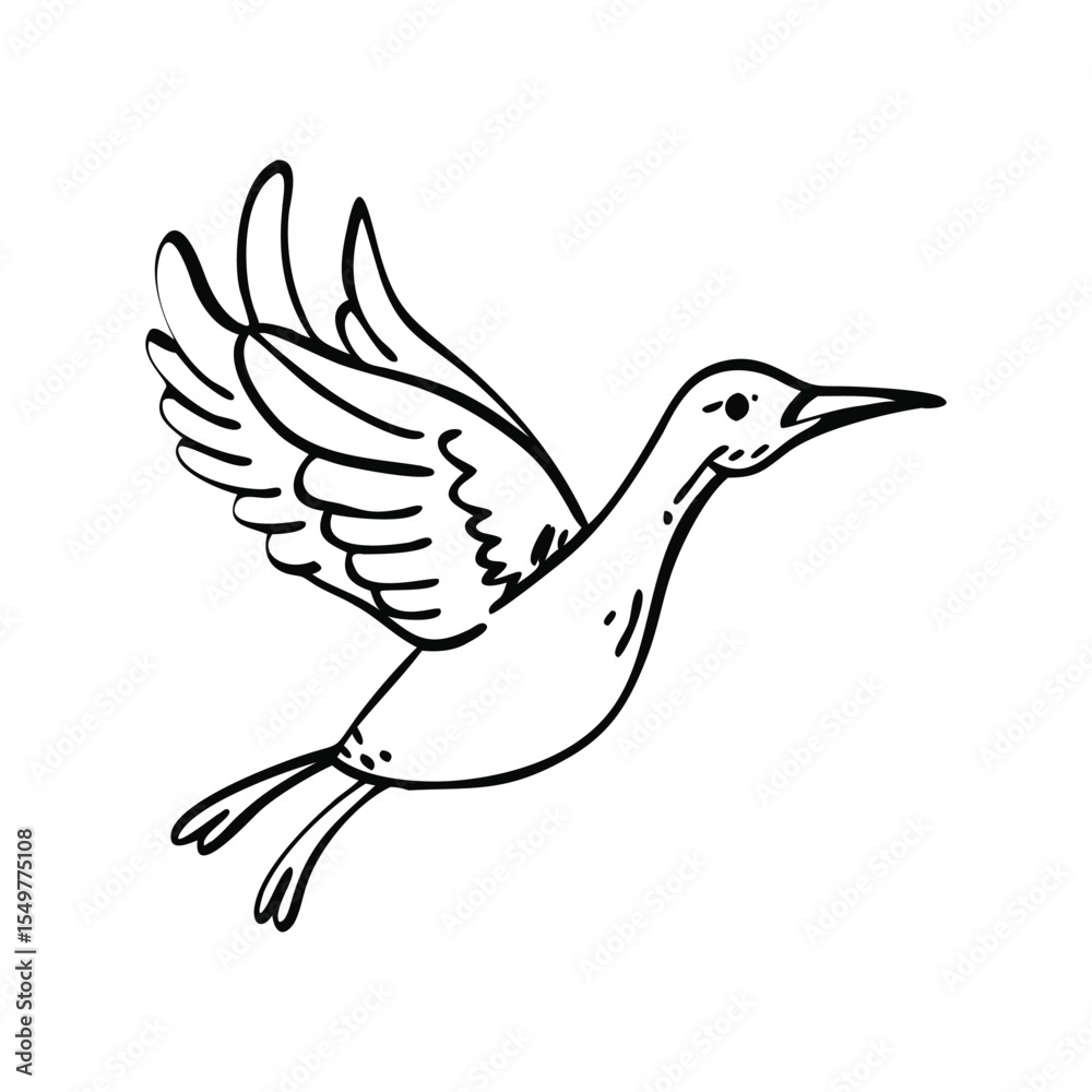 Obraz premium Minimalist Flying Bird Doodle Art, Hand-Drawn Nature Outline Illustration