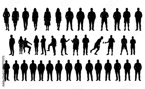 Adults in Various Standing, Walking, and Interacting Poses, Representing Everyday Life and Social Dynamics