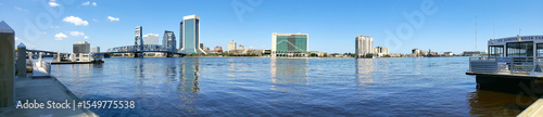 Cityscape of Jacksonville, Florida. Downtown bridge and waterfront. Panoramic shot.