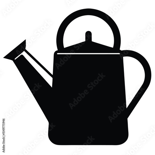 Black silhouette of a classic watering can, perfect for gardening icons, plant care illustrations, agriculture concepts, eco-friendly graphics, and home garden vector designs.
