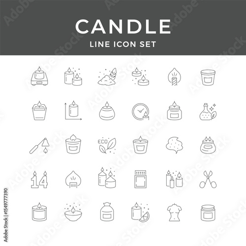 Candle Line Icon Set – Wax, Scented, Aromatherapy, Flame, Decor, Spa, Relaxation, Minimal Vector Collection