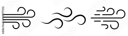 Wind blow air line icon logo. Hand drawn doodle wind air blow, swirl elements. Windy icon Symbol collection thin outline set. Vector illustration. 