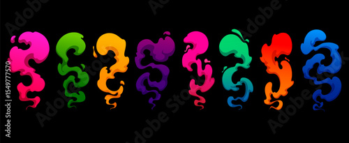 Artistic vector of vibrant colored smoke swirling as mist and vapor. Ideal for backgrounds, posters, and digital compositions where fluid abstract motion and gradient textures bring depth and energy.