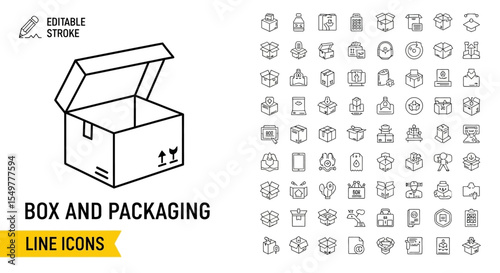 Open Box Packaging Line Icon Editable Stroke Vector Illustration