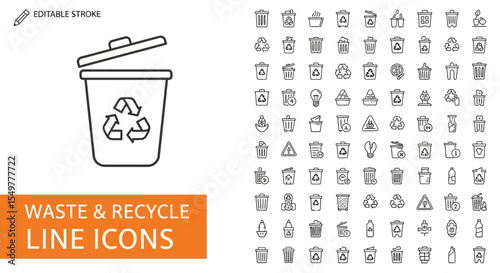 Editable Stroke Waste & Recycle Line Icons 100+ Vector Graphics