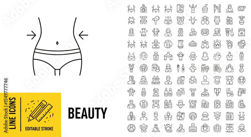 Editable Stroke Beauty Line Icons  Waist Reduction, Slim Figure, Weight Loss, Body Contouring