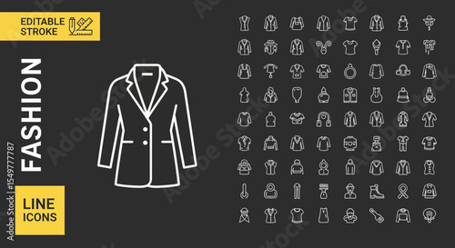 Editable Line Icon of Women's Blazer Jacket Fashion Apparel Design Element