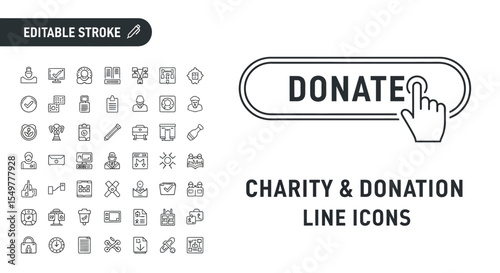 Charity & Donation Line Icons Editable Stroke Vector Graphics