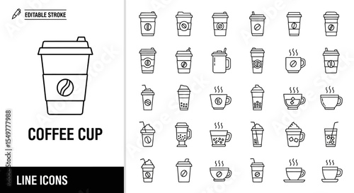 Collection of Editable Coffee Cup Line Icons 30+ Designs for Your Projects