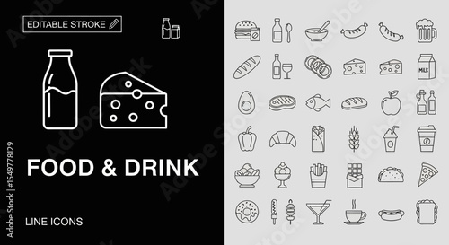Editable Line Icons Food & Drink Collection - 50+ Vector Graphics