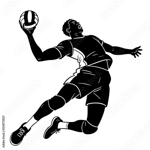 Silhouette of a male volleyball player making a jump serve, vector illustration