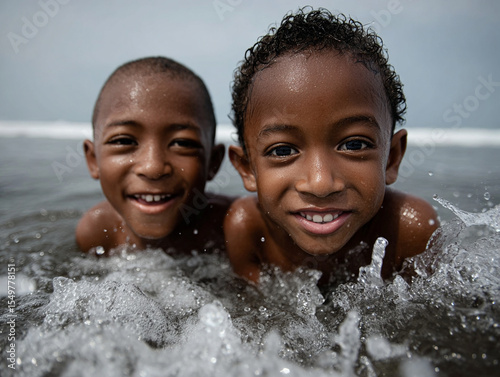 Balinese boys bodyboarding in shorebreak, excitement and energy