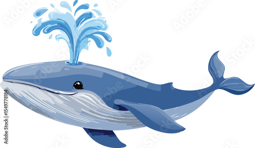 Happy Whale Spraying Water Cheerfully on Transparent Background
