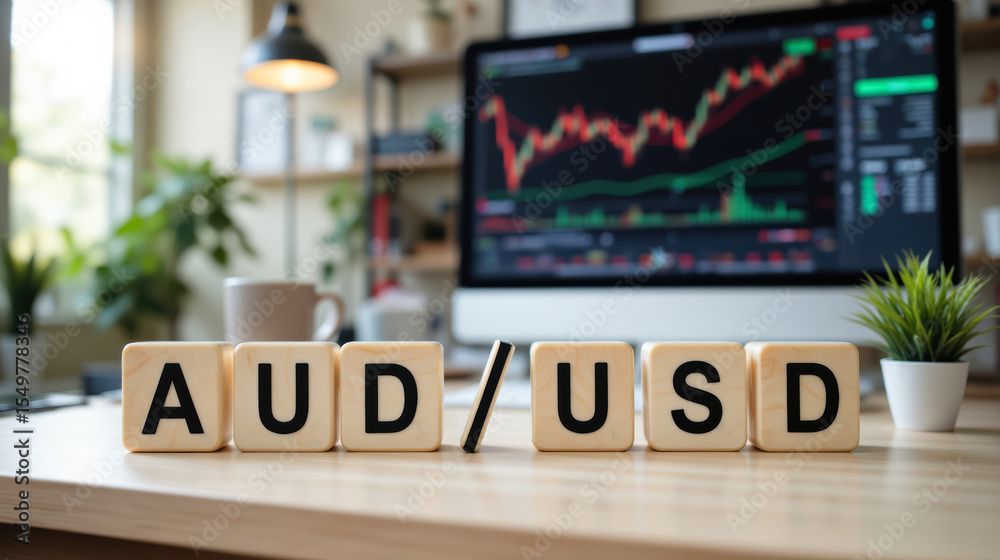 AUD USD forex trading currency pair showing price trends, financial analysis, and market data for global investment and exchange rate monitoring with copy space AUD USD forex trading currency pair showing price trends, financial analysis, and market data for global investment and exchange rate monitoring with copy space