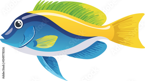 Colorful Tropical Fish Vector Illustration on Transparent Background