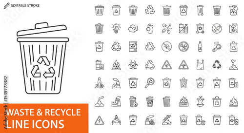 Waste & Recycle Line Icons Editable Vector Graphics for Design Projects