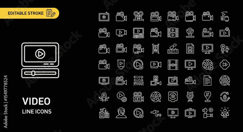Extensive Video Production Line Icons 85+ Editable Stroke Vectors for Film, Media, and Broadcasting