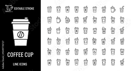 Coffee Cup Line Icons Editable Stroke Vector Pack for Design Projects