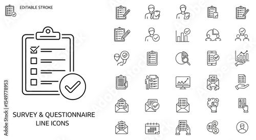Survey and Questionnaire Line Icons Editable Stroke Vector Pack